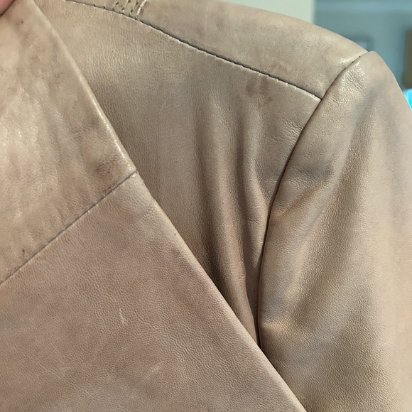 Lamarque Funnel Neck Leather Jacket Tan/Beige Leather size M - Picture 11 of 12